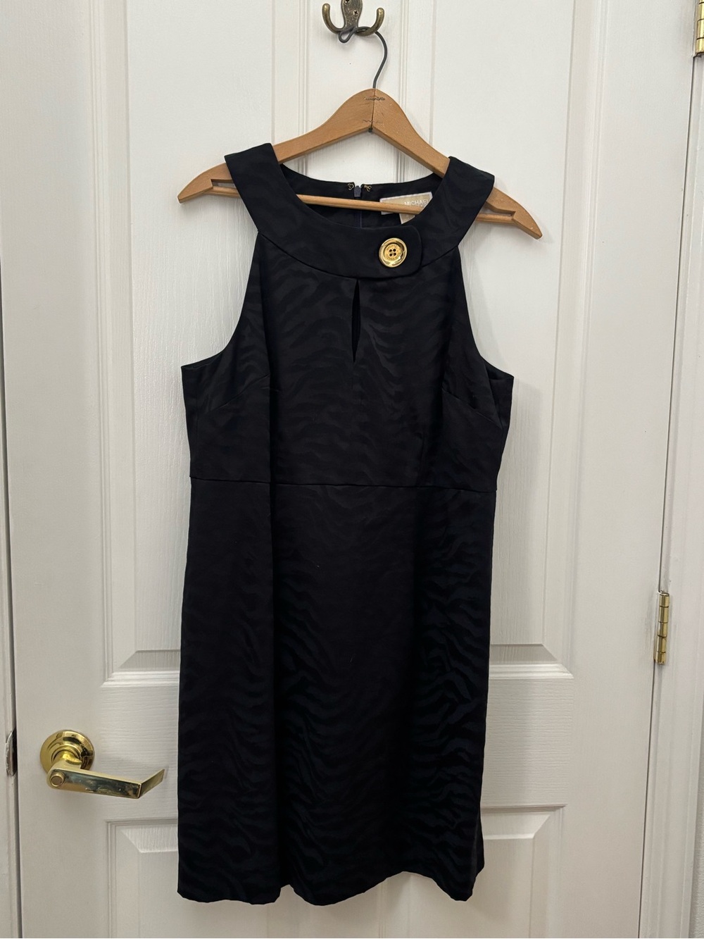 Michael Kors Black Sleeveless Sheath Dress with Gold Accent